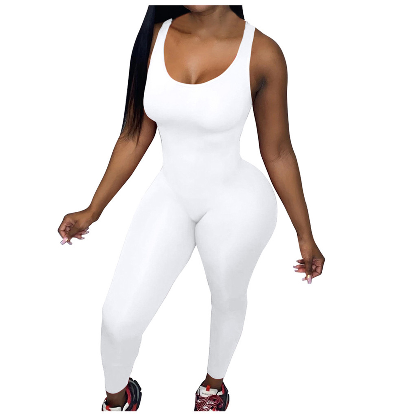 Posijego Women One-Piece Jumpsuits Crew Neck Sleeveless Yoga Workout Jumpsuit Summer Athletic Gym Clothes